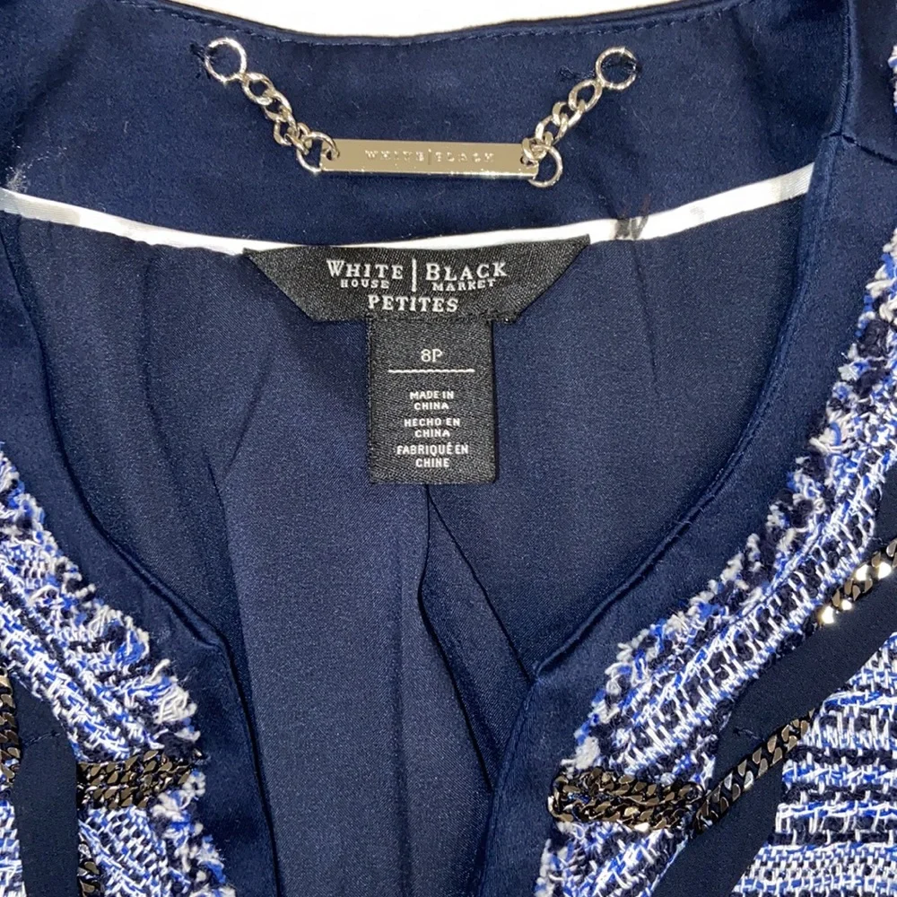 White House Black Market Tweed Blazer with Chain Embellishment size 8P - Picture 5 of 8
